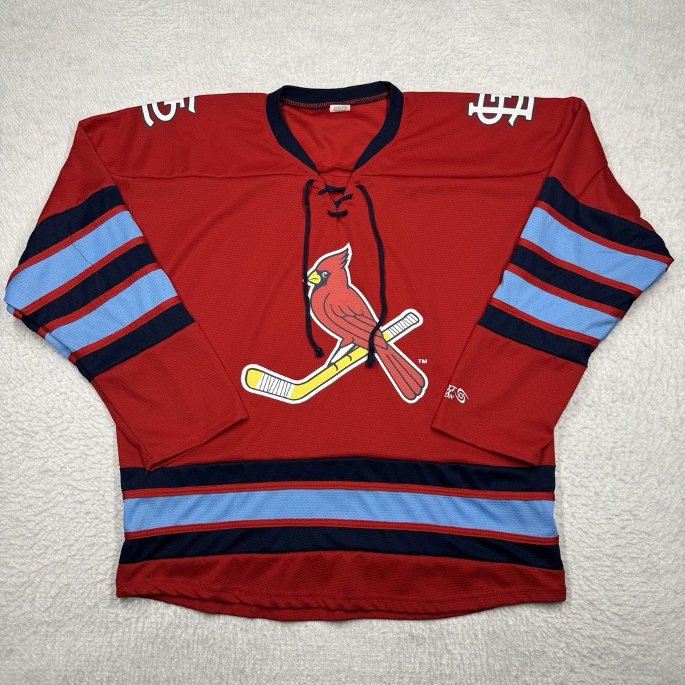 St. Louis Cardinals MLB Baseball‎ Hockey-Style Lace-Up Jersey Shirt Red/Blue XL